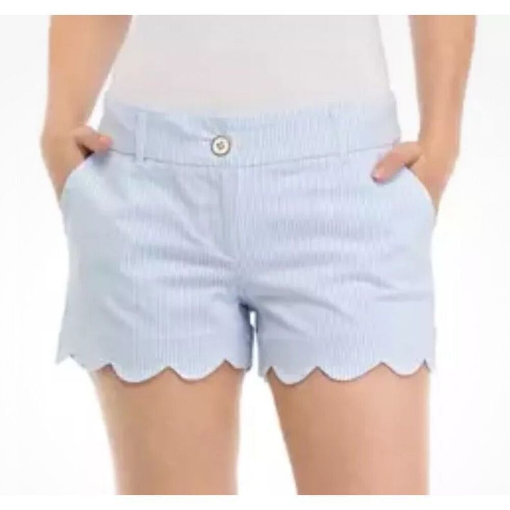 Shelby Scalloped Hem Shorts by Crown & Ivy Blue/White Stripe Sz. 14 vacation